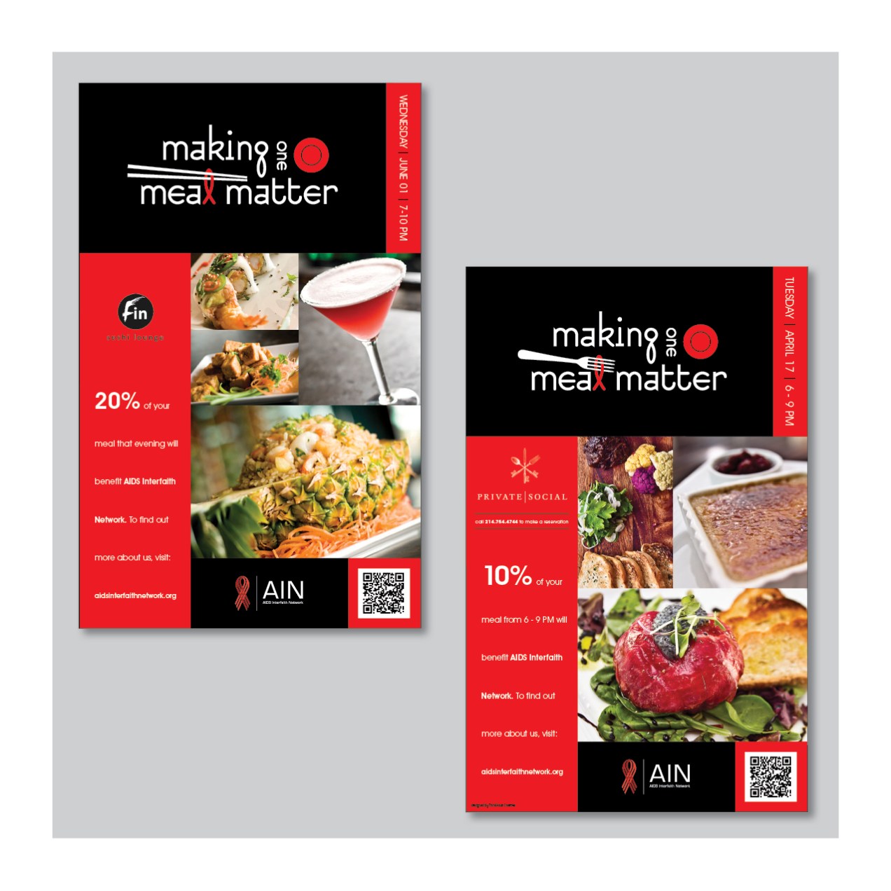 Access and Information Network (AIN) "Making One Meal Matter" fundraiser event posters